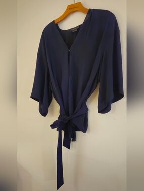 Trouve Navy Tie-Front Wrap Blouse- Small